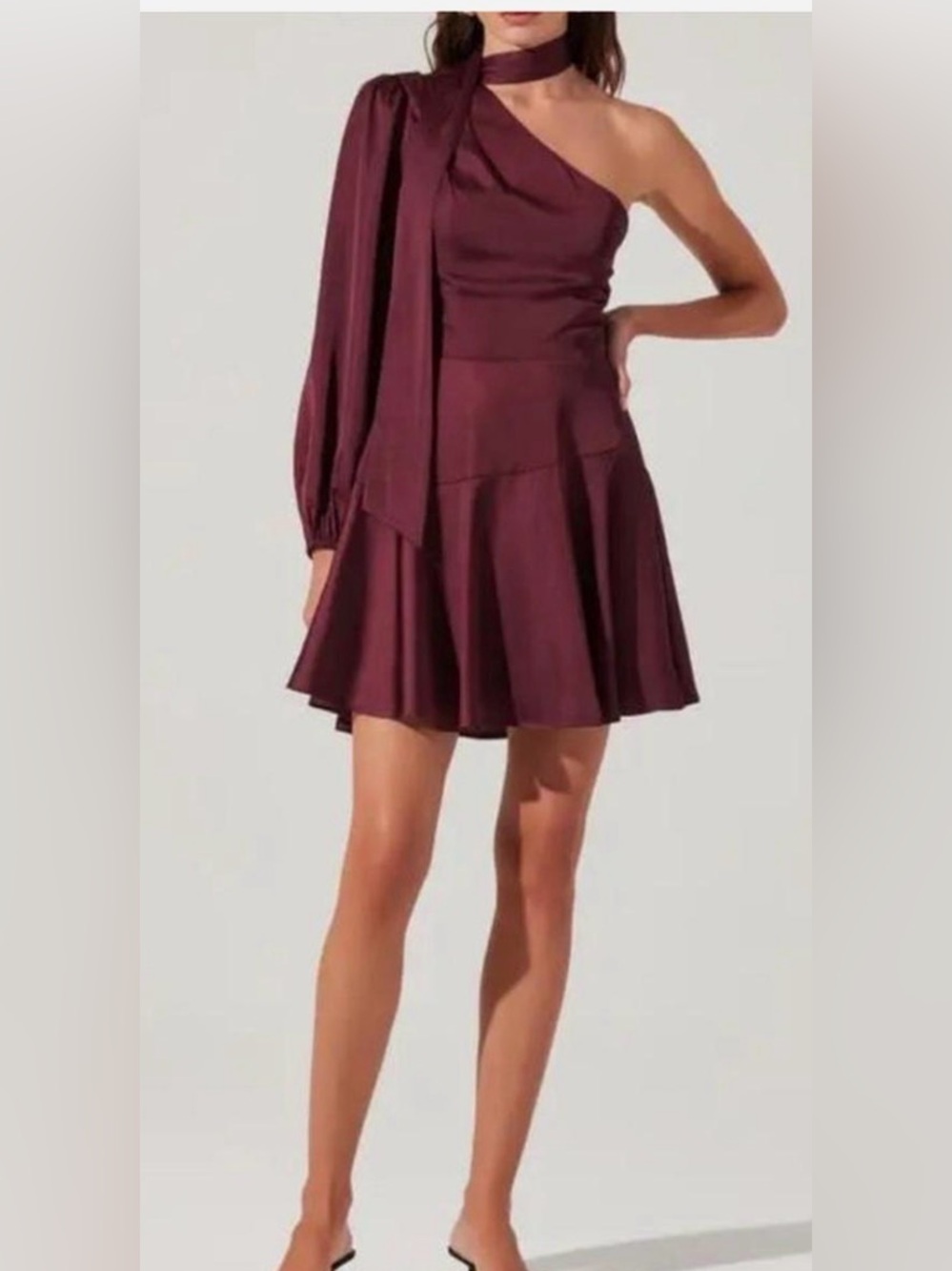 Petal & Pup One-Shoulder A-Line Dress in Burgundy